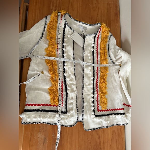 NWT English factory Bohemian festival Tassel & Pom Pom Trim Open Front Jacket - Picture 9 of 12